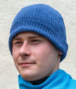Organic 100% Hemp Knit Beanie Hat - Navy Blue (on man)