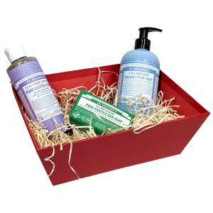 Dr. Bronners Soap Gift Box - Comes in a red gift tray with wood wool