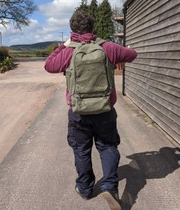 Organic Hemp Eco-Friendly Outdoor Backpack - Khaki (On person)
