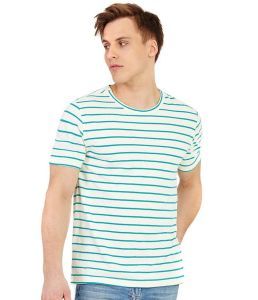 Mens Organic Striped Hemp T-Shirt - Natural/Teal