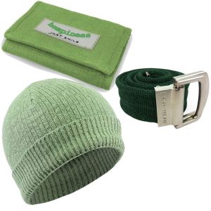 Organic Wallet, Belt and Beanie Gift Set - Green
