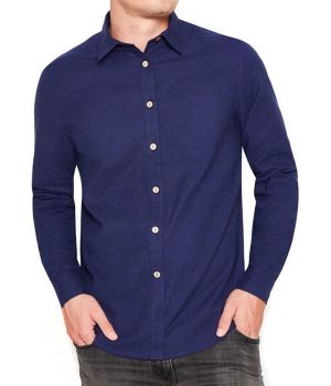 Classic Cut Men’s Collared Shirt Hemp & Cotton Shirt - Midnight Blue