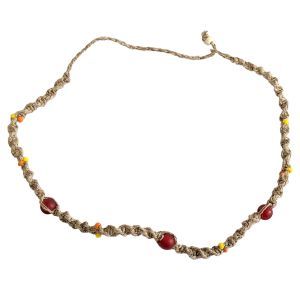 Red Beaded Hemp Bracelet / Necklace