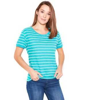 Womens Organic Striped Hemp T-Shirt- Teal/Natural