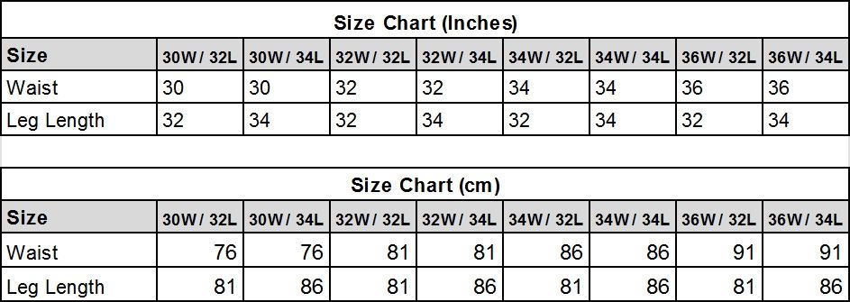 Hemp Denim Jeans size chart