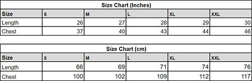Hemp T-shirt Size Chart